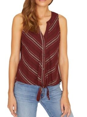 Sanctuary size L Maroon Striped Button-Front Tie Hem Tank